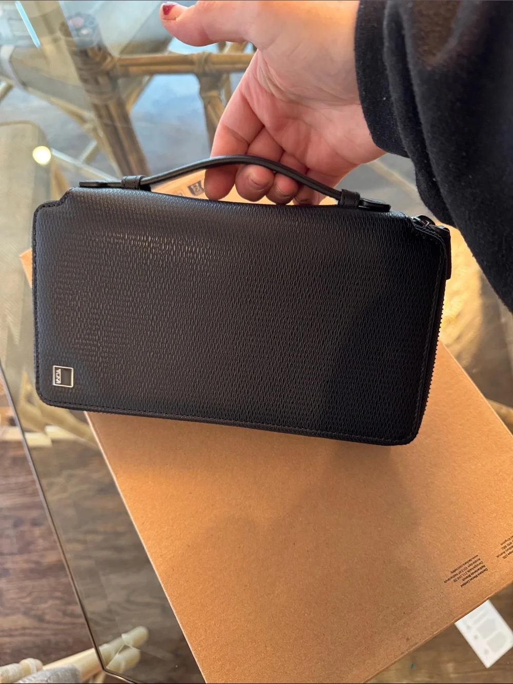 Tumi Black Textured executive double zip around clutch monaco